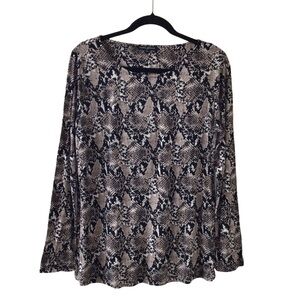 Mario Serrani Top Women’s M Medium Taupe Black White Snake Print Long Sleeve